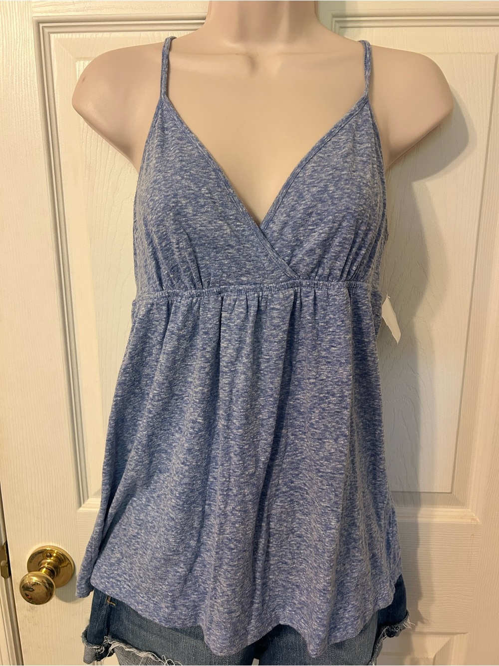 NWT- Women’s Express Blue Heathered Spaghetti Strap Tank Top, V-Neck, Medium